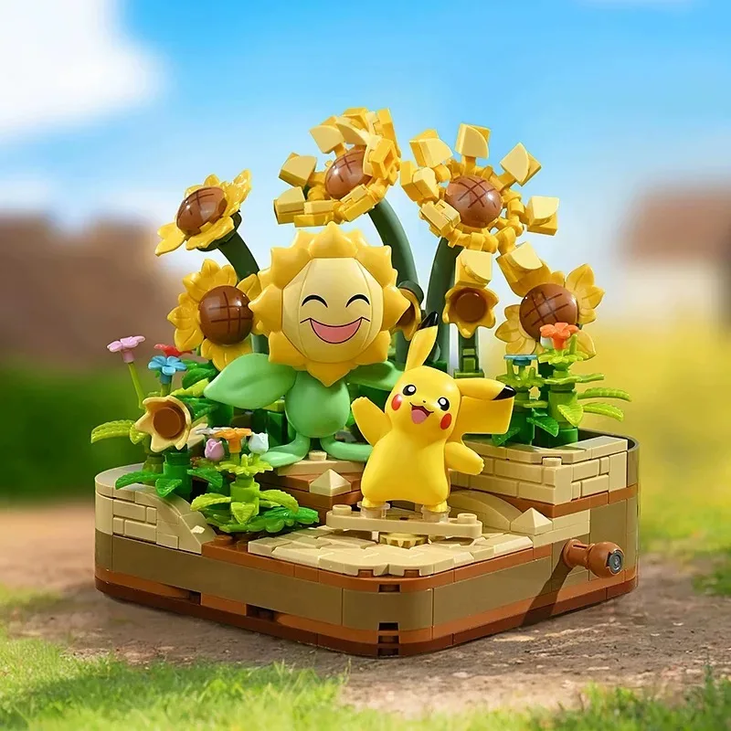 Keeppley Pokémon Sukkulenten-Baustein-Blumenserie: Schiggy, Pikachu, Jigglypuff, Glurak – Montierbares Modell, Ornament, Geschenk