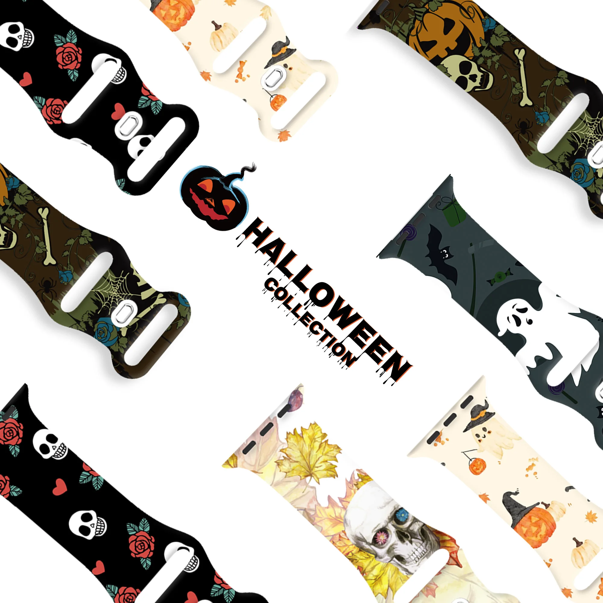 

Frightening Halloween Night strap for Apple Watch 10 9 8 Silicone Band Replaceable Bracelet for iWatch 38MM 42MM Watchband