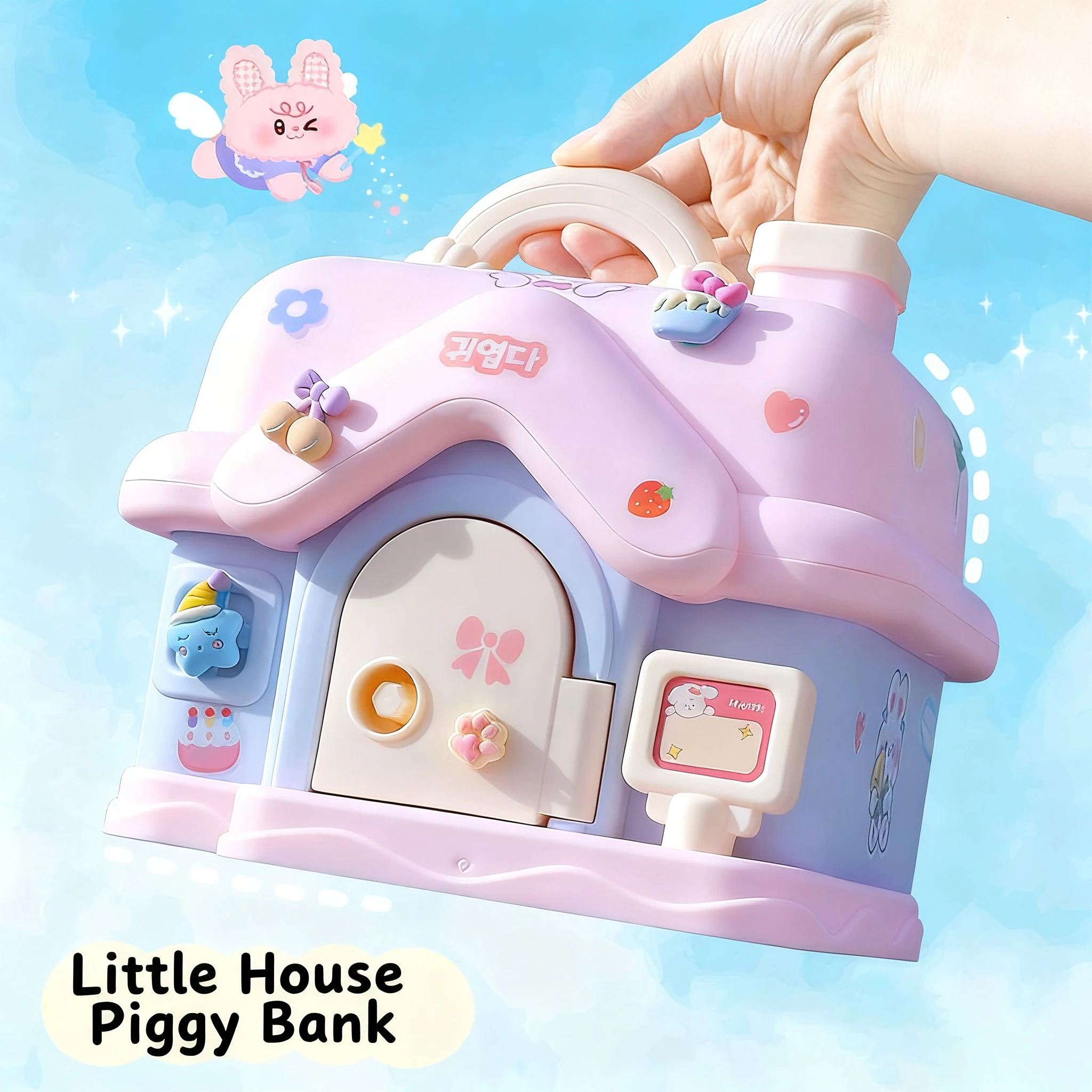 صندوق نقود قابل للقفل مع مفتاح، ملصقات PVC بتصميم عشوائي، بنك التوفير للأطفال، حصالة على شكل حيوان للنقود والعملات المعدنية