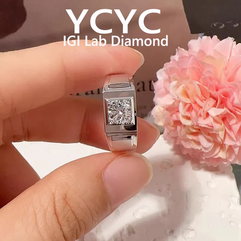 LUXURY 3 Carat Solid 14K White Gold Man Ring IGI Lab Growing Diamond Ring Round D VS1 Diamond wedding ring Engagement Ring