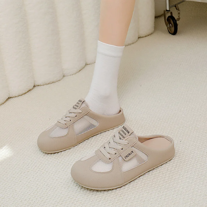 

Women's Slip-On Mesh Sandals Summer Breathable Closed-Toe Lightweight Comfy Walking Shoes Non-Slip Casual Flats Sneakers in Gray