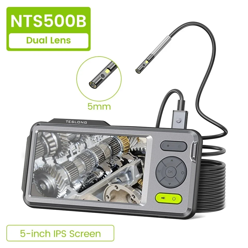 

1080P Dual Camera Endoscope Teslon Inspection Camera with 5" 5mm Ultra-Slim Waterproof Borescope Snake Camera Videoscope