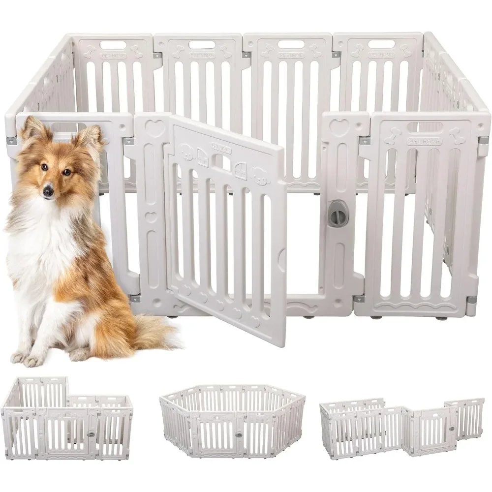 

Dog Playpen w/Door, Strong Plastic, Non-Slip Puppy Playpen, Secure Pet Gate Indoor Outdoor Fence |Configurable Panels