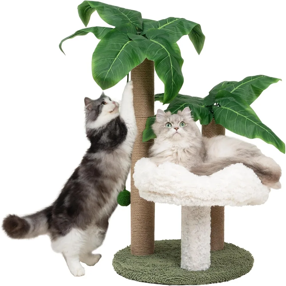 

Cat Scratching Post Palm Tree with Bed Cloud Cat Tree for Indoor Large Cats 3 Scratching Poles Sisal Hanging Balls