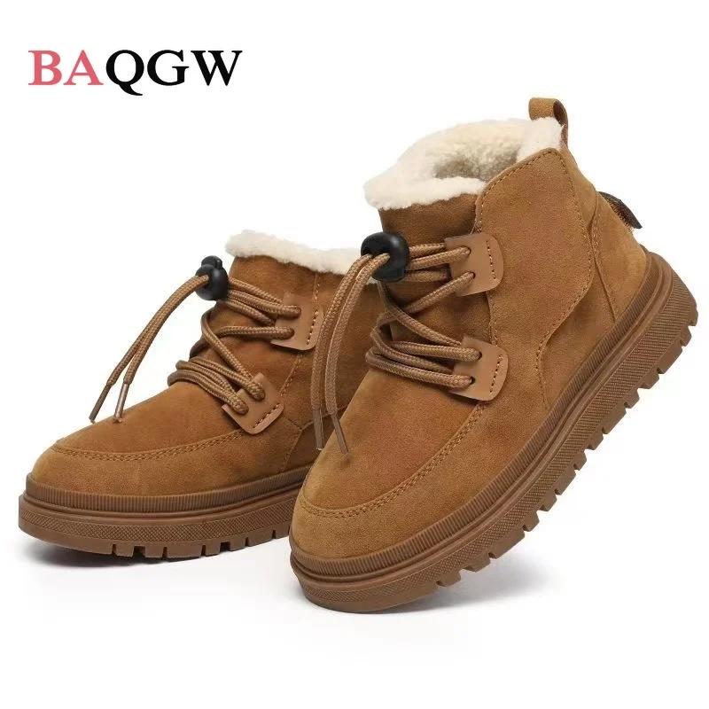 Children Boots Boy Girls Warm Winter Shoes Outdoor Non-slipp Leather Walking Sneaker Plush Unisex Baby Ankle Boots Size 26-34