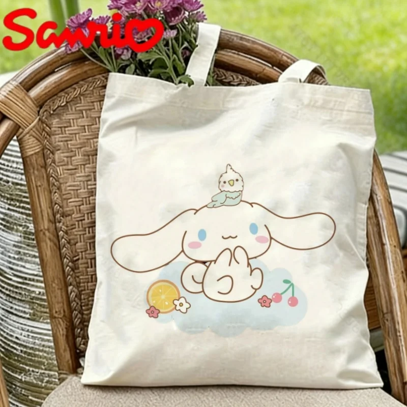 

1PC Sanrio Cinnamoroll Canvas Tote Bag Double-sided Cloud Print Eco-friendly Reusable Shoulder Bag