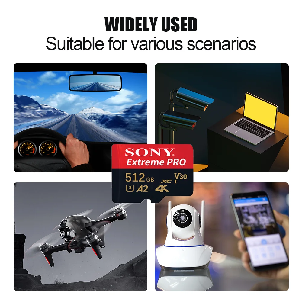 Tarjeta Micro SD Sony Extreme pro SDXC UHS-I A2 U3 V30 con adaptador para cámara DJI - Tarjeta de memoria de 2TB/1TB/512GB/256GB/128GB