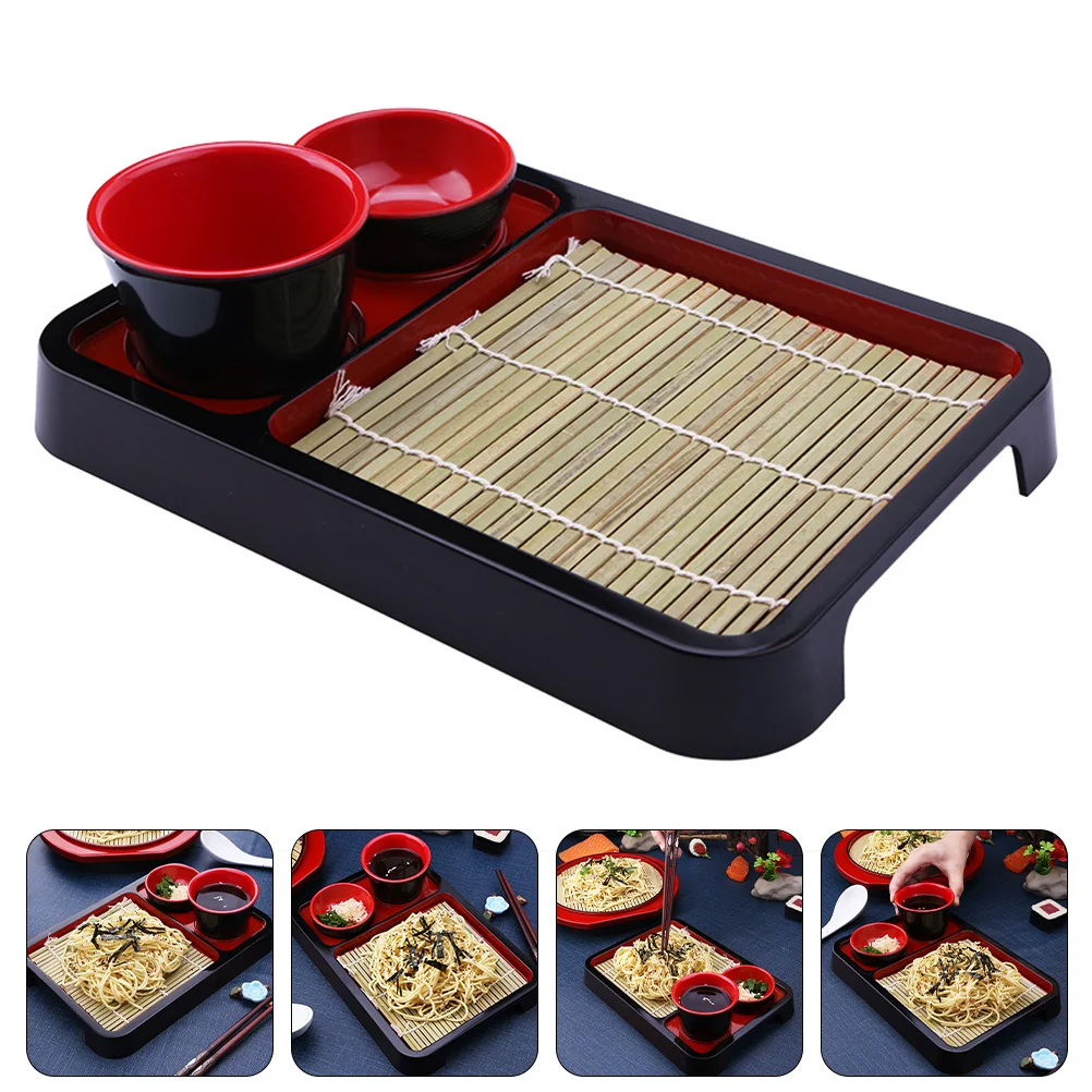 

Snack Dish Cold Noodle Plate Food Rectangular Tray Bamboo Mat Soba Japanese Foods Platter Flatware