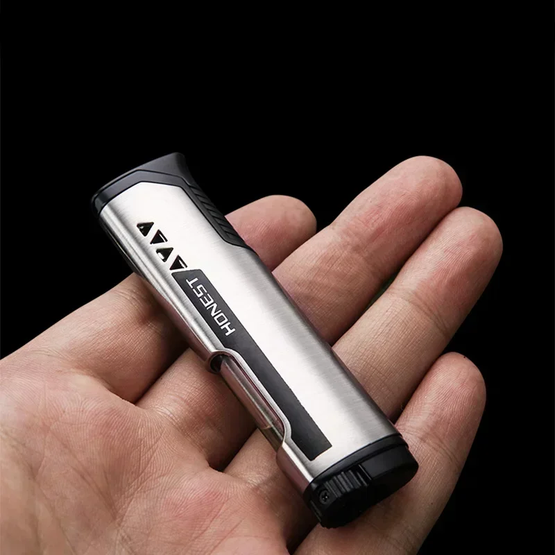 Slim Strip Gas Lighter Windproof Blue Flame Cigar Turbine Torch Visible Air Window Comfortable Feel Hgih-end Gift