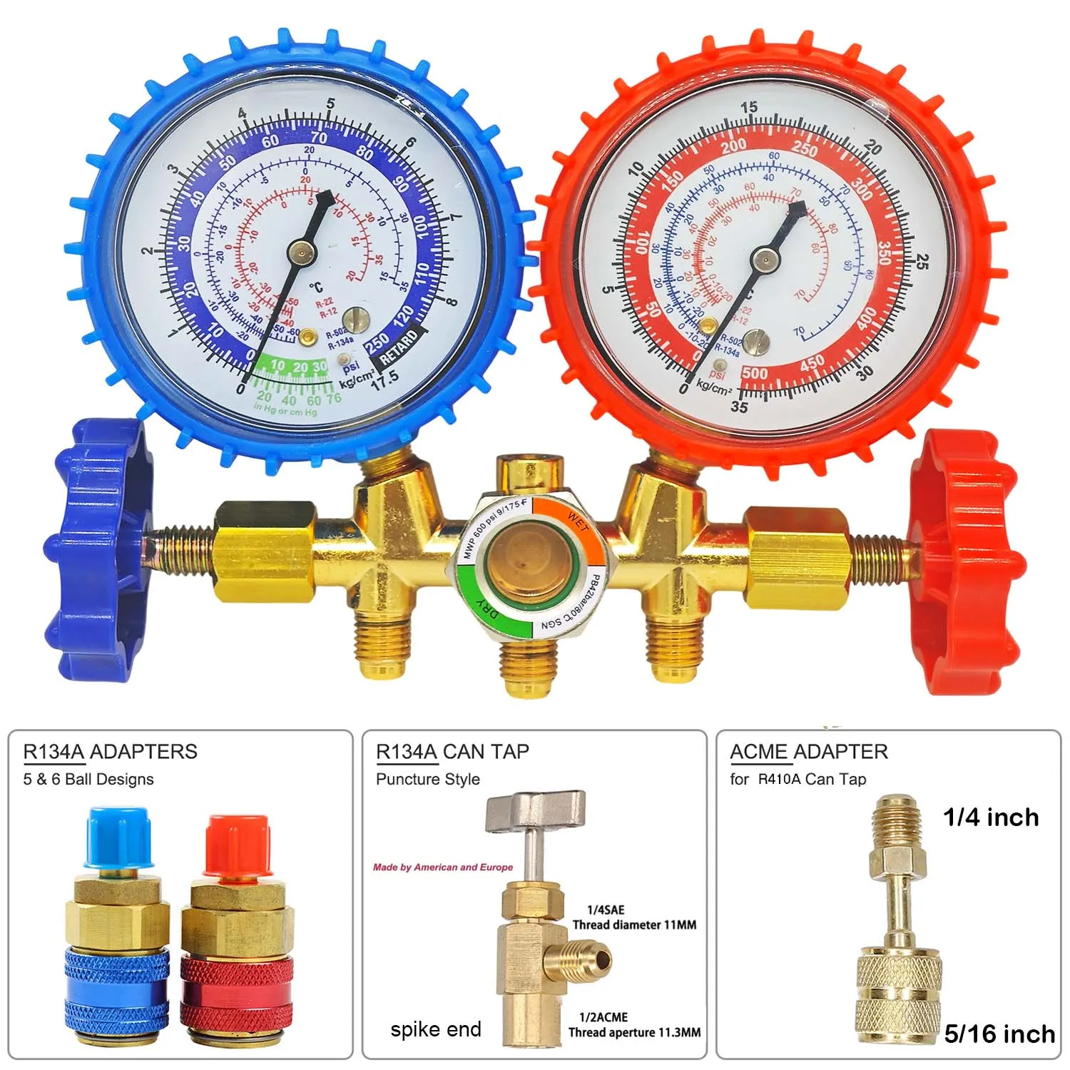 1 Set Tool Kit Car Air Conditioner Pressure Manifold Gauge Hose Adapter R12 R22 R134a R502 Refrigerant Pressure Gauge