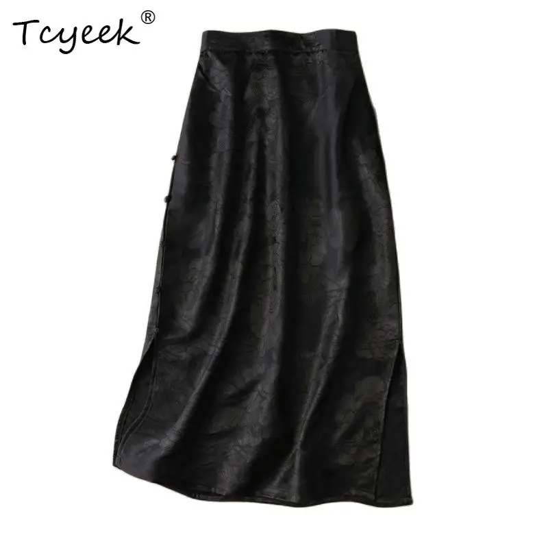 

Tcyeek 45 Mm Heavyweight 100% Silk Skirts Women Elastic Waist Jacquard Fragrent Cloud Yarn Maxi Skirts Spring Autumn D35944M