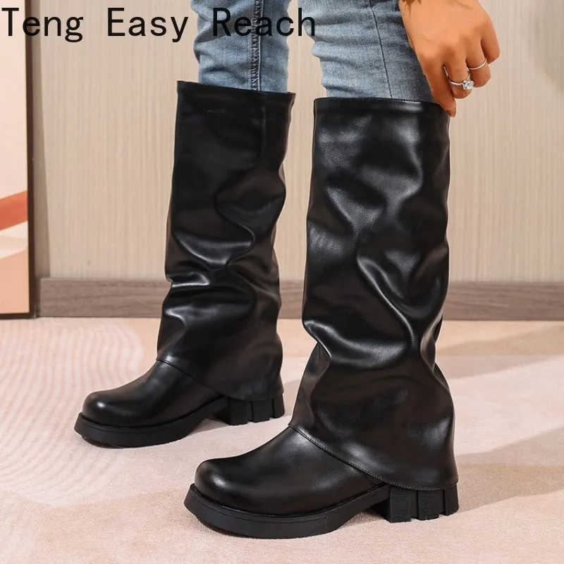 

2026 Luxury Autumn/Winter Mid Length Women's Shoe Buckle Retro Style Wrinkle Fashion Women's Warm Party Shoes
