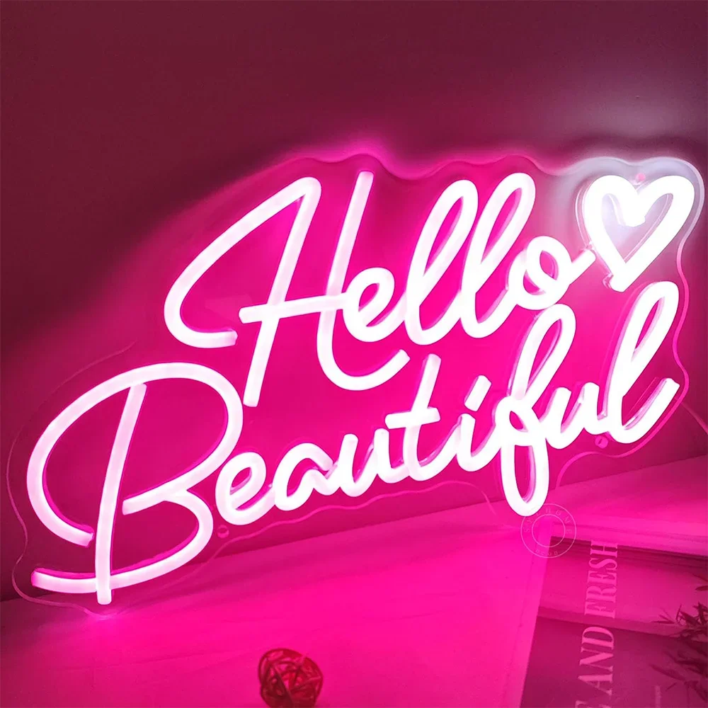 Hello Beautiful Led Neon Light Sign Pink Heart Hello Gorgeous Bedroom Wedding Birthday Party Decor USB Valentines Day Gifts