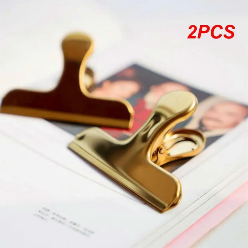 2PCS Clip Document Paper Storage Gold Learning Tools Storage Folder No Rust Independent Packaging Office Supplies Paper Folder