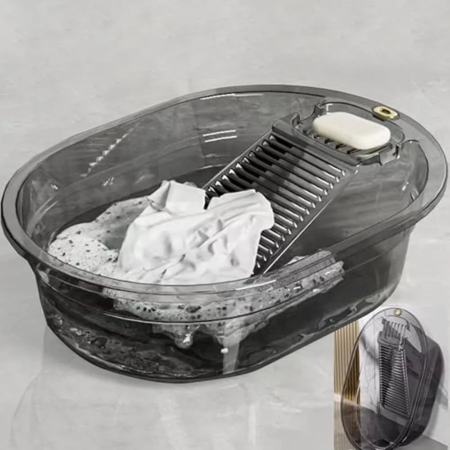 

Washboard Basin for Hand Washing Clothes, Portable Wash Board for Laundry with Built-In Scrubber, Hand Wash Laundry Tub for Del