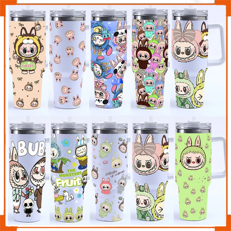 

New Labubu Stainless Steel Car Insulated Water Bottle 40oz With Handle Ice Preservation Beverage Container Anime Themed