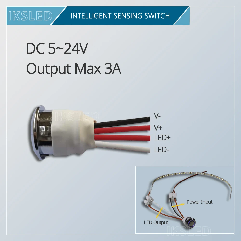 17mm Mountin Hole 4A DC 5V 12V 24V Stepless Touch LED Dimmer Switch For LED Strip DIY Bed Closet Cabinet Light