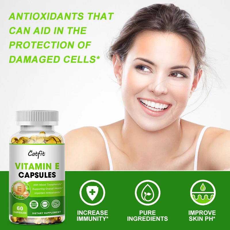 Catfit Vitamin E Capsule Diet Supplement Hair Nail Skin Eyes Immune Digestive Reproductive System Beauty Health Diet Supplement