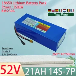 52V 21Ah 18650 14S7P Lithium Ion Battery Pack 1500W Power Tool Batteries Outdoor Backup Batteries With 30A BMS+58.8V 5A charger