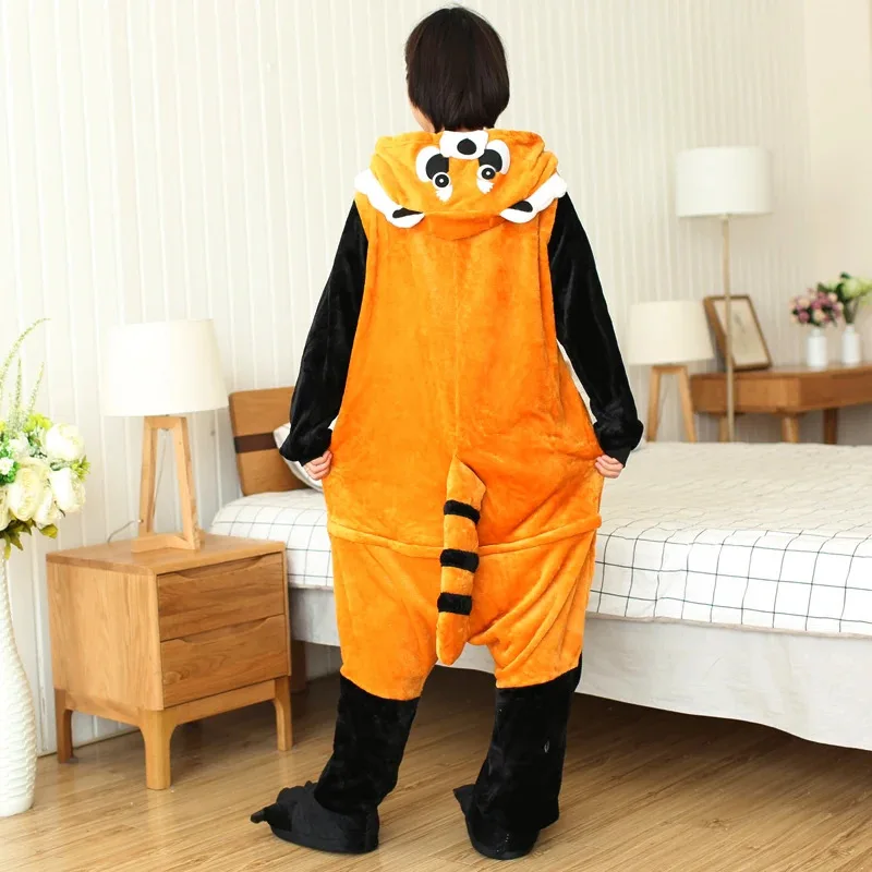 الراكون أنيمي تأثيري ازياء النساء الرجال الكرتون بذلة الكبار الفانيلا مقنعين منامة نيسيس لحفلة عيد الهالوين عيد الميلاد