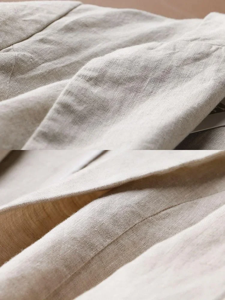 Fashion Woman Blazer 2024 Summer Cotton Linen 100% Suit Jacket White Solid Casual Button Single Breasted Female X1102