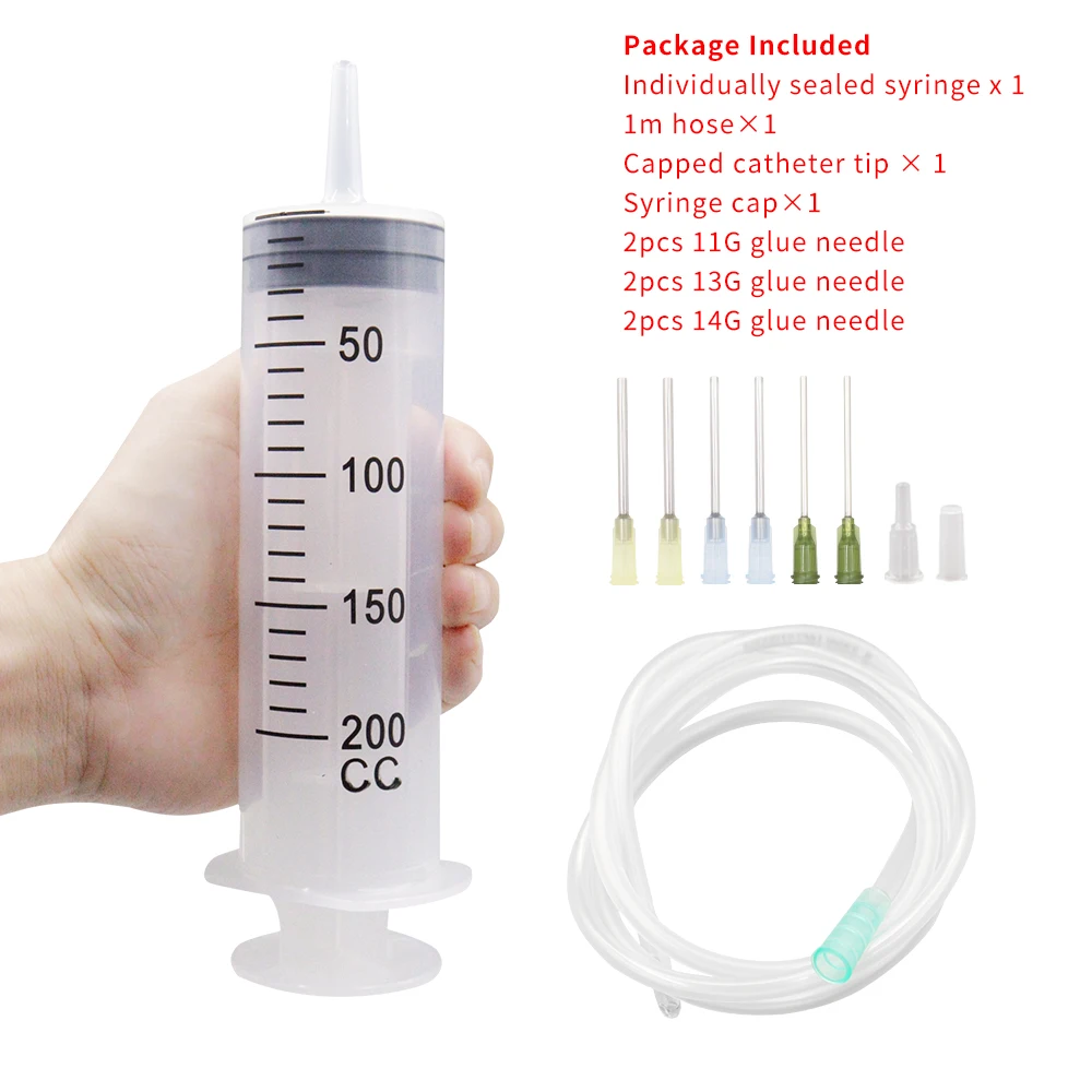 100–550 ml große Spritzen mit Tube für flüssige Kunststoffspritzen mit Spitzenkappe zum Abgabe von Kleber, Bewässerung, Nachfüllen, Füttern