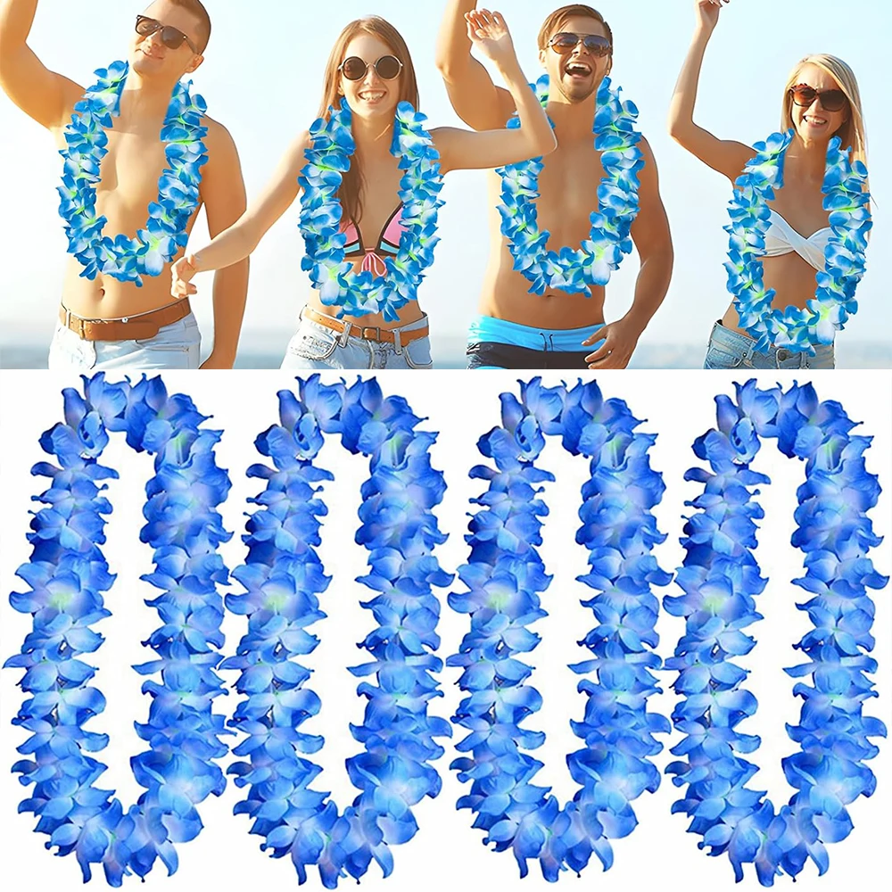 1/2/4 pçs azul havaiano leis colorido tropical havaiano flor colar decorações hula dança luau festa verão praia piscina decoração