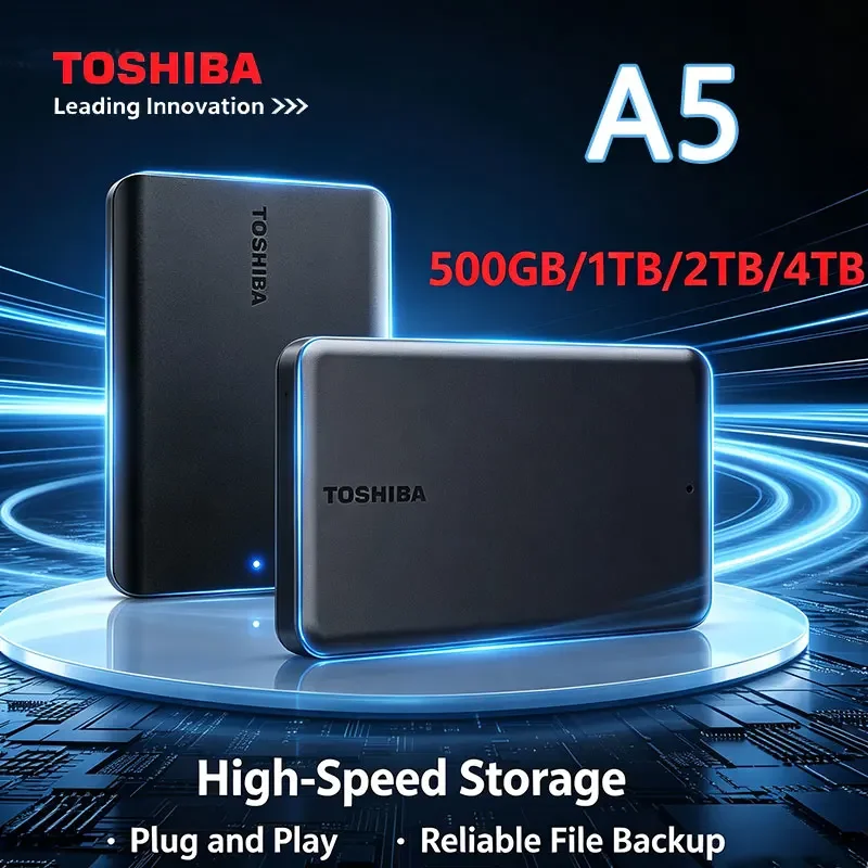 Toshiba A5 Series Small Black Portable Hard Drive High-Speed USB 3.2 Gen1  500GB/1TB/2TB/4TB Compatible With Mac