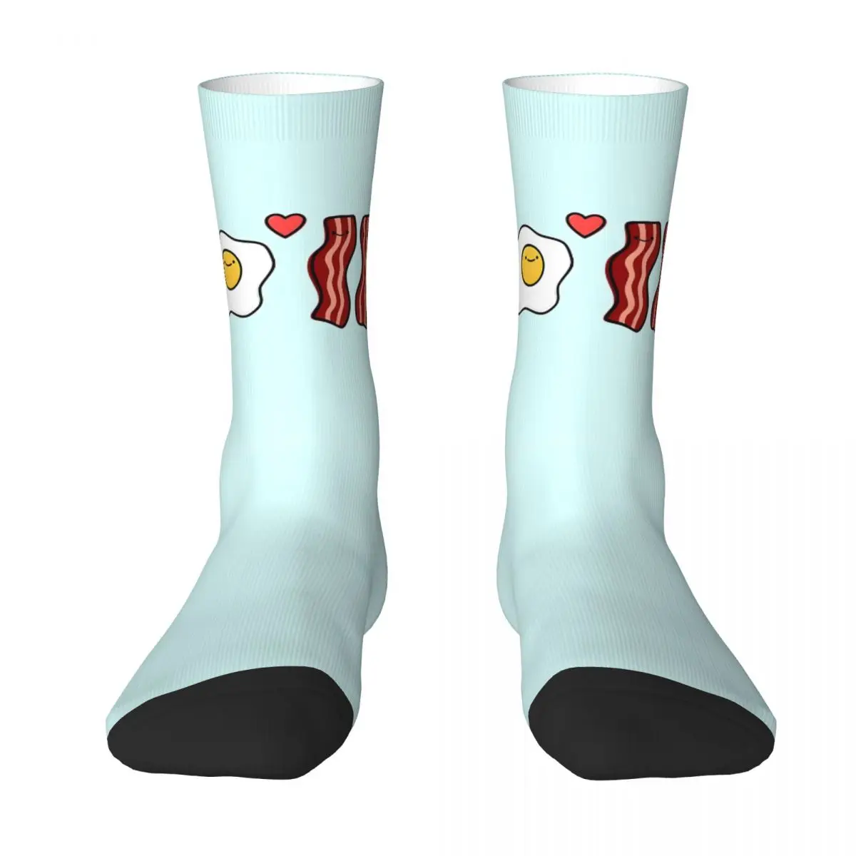 Autumn Winter Cool Women Men Cute Eggs And Bacon Breakfast Food Socks Love Light Blue Non-slip Yoga Socks