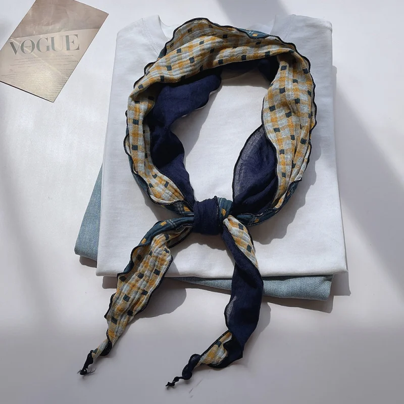 

Retro Artistic Style100%cotton-shaped scarf women, color-blocked, soft and breathable, small scarf photo de