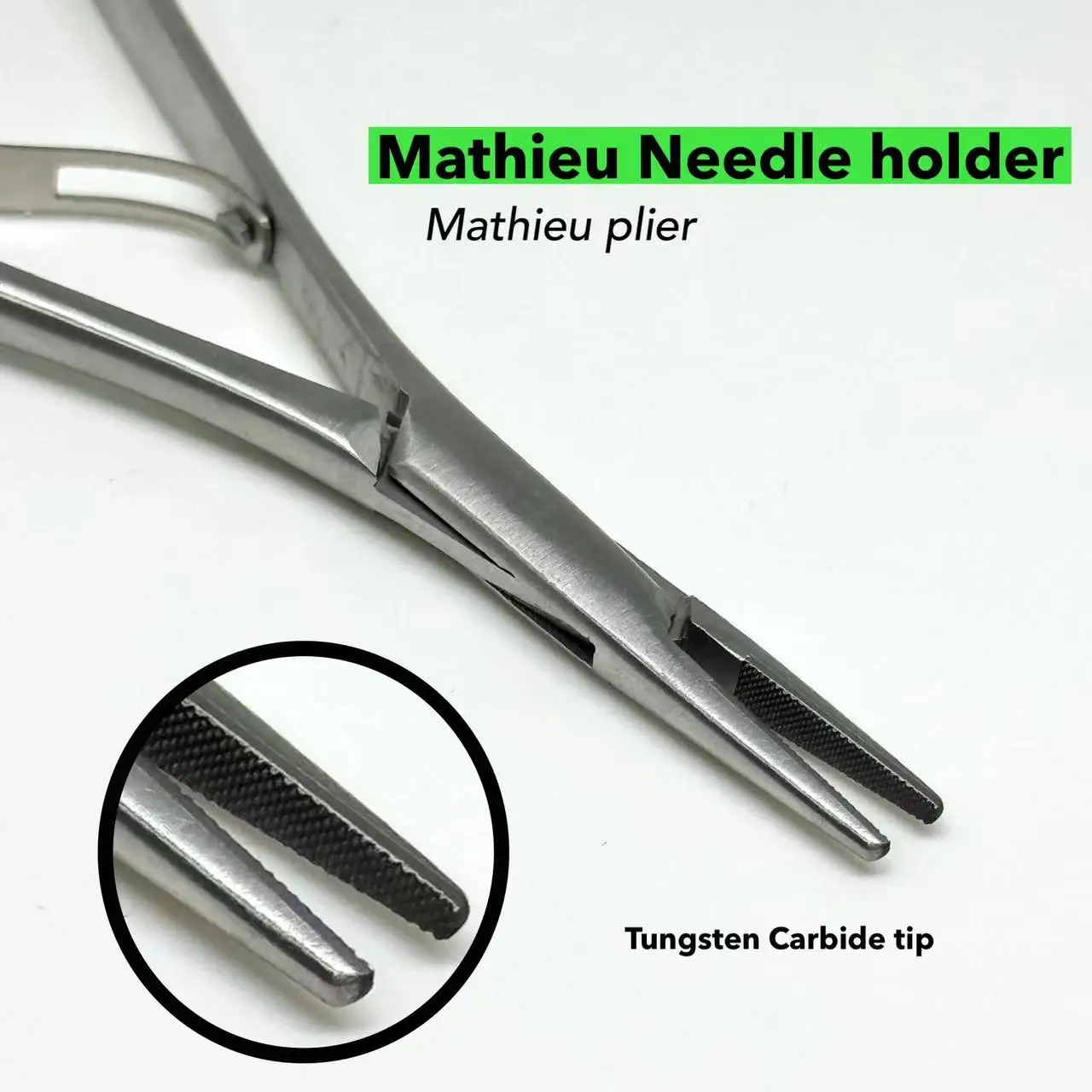 Medical and Dental Mathieu Needle Holder, Stainless Steel with Tungsten Carbide Needle Holder or Tweezers.