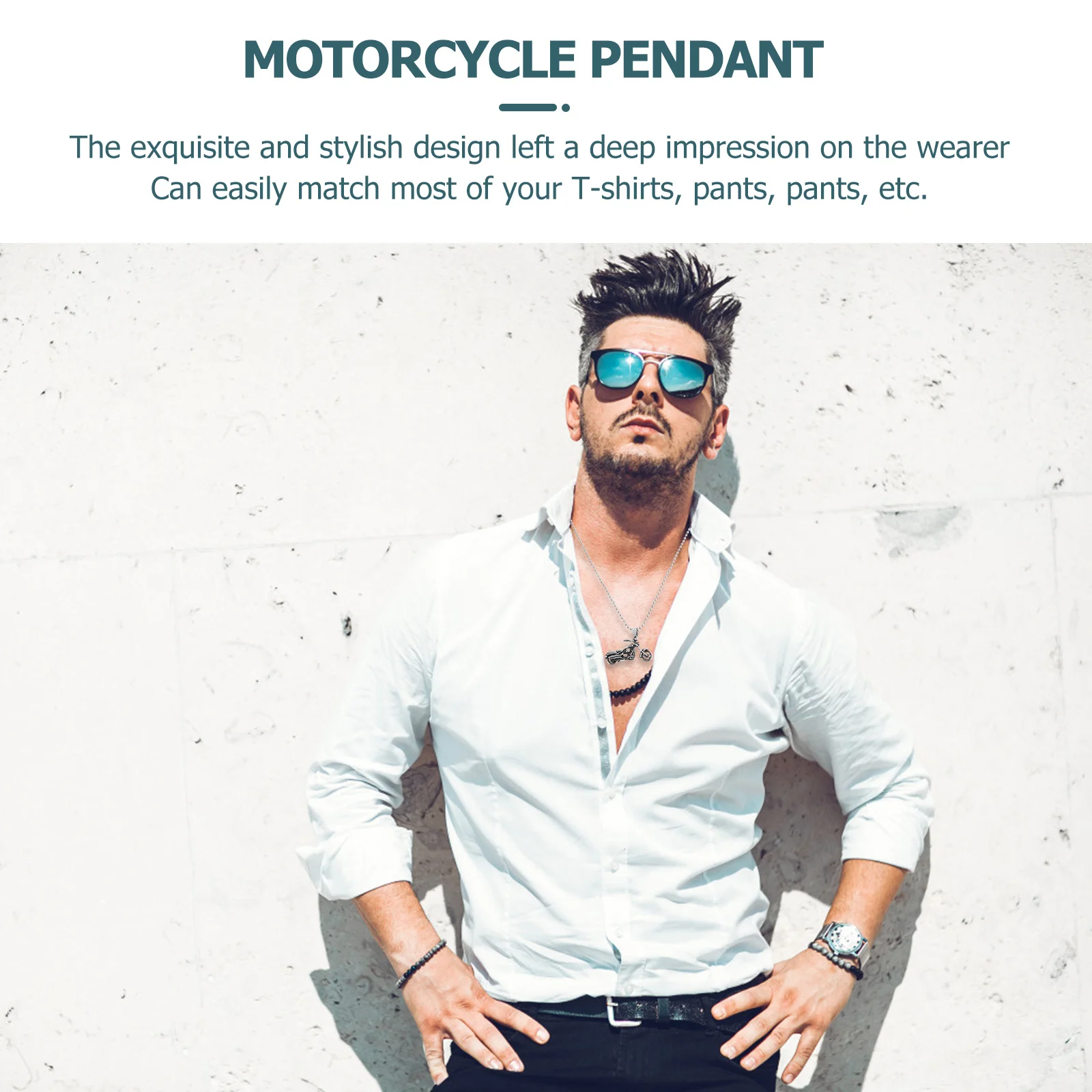 

Stainless Steel Red Diamond Motorcycle Necklace Pendant Men Jewelry Durable Unique Taste Party Travel Work Male Necklace