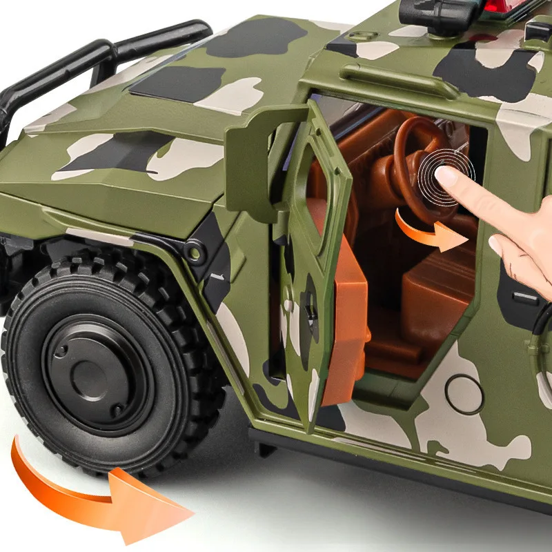 1:24 Alloy Tiger Armored Car Truck Model Diecast Metal Military Explosion Proof Car Tank Model Sound and Light Children Toy Gift