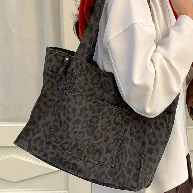 Trendy Leopard Print Tote Bag Korean Style Fashion Shoulder Underarm Bag Large Capacity Casual Versatile Commuter Phone Bag