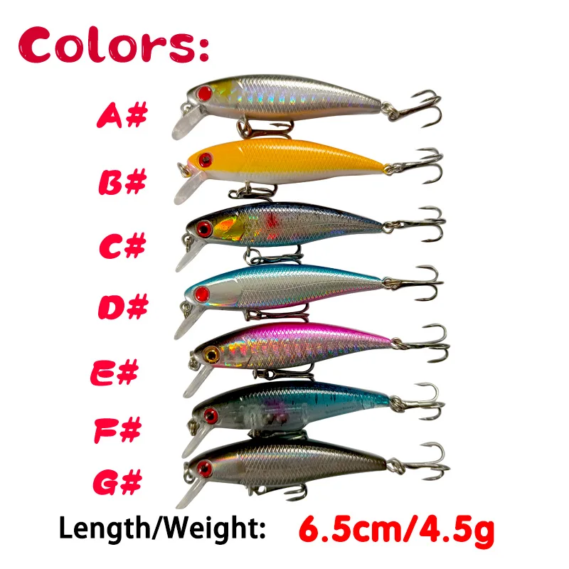 7Pcs Minnow 6.5cm4.5g Slowly Small Sinking Jerkbait Bass Pike Carkbait Wobblers Swimbait Professional Hard Bait