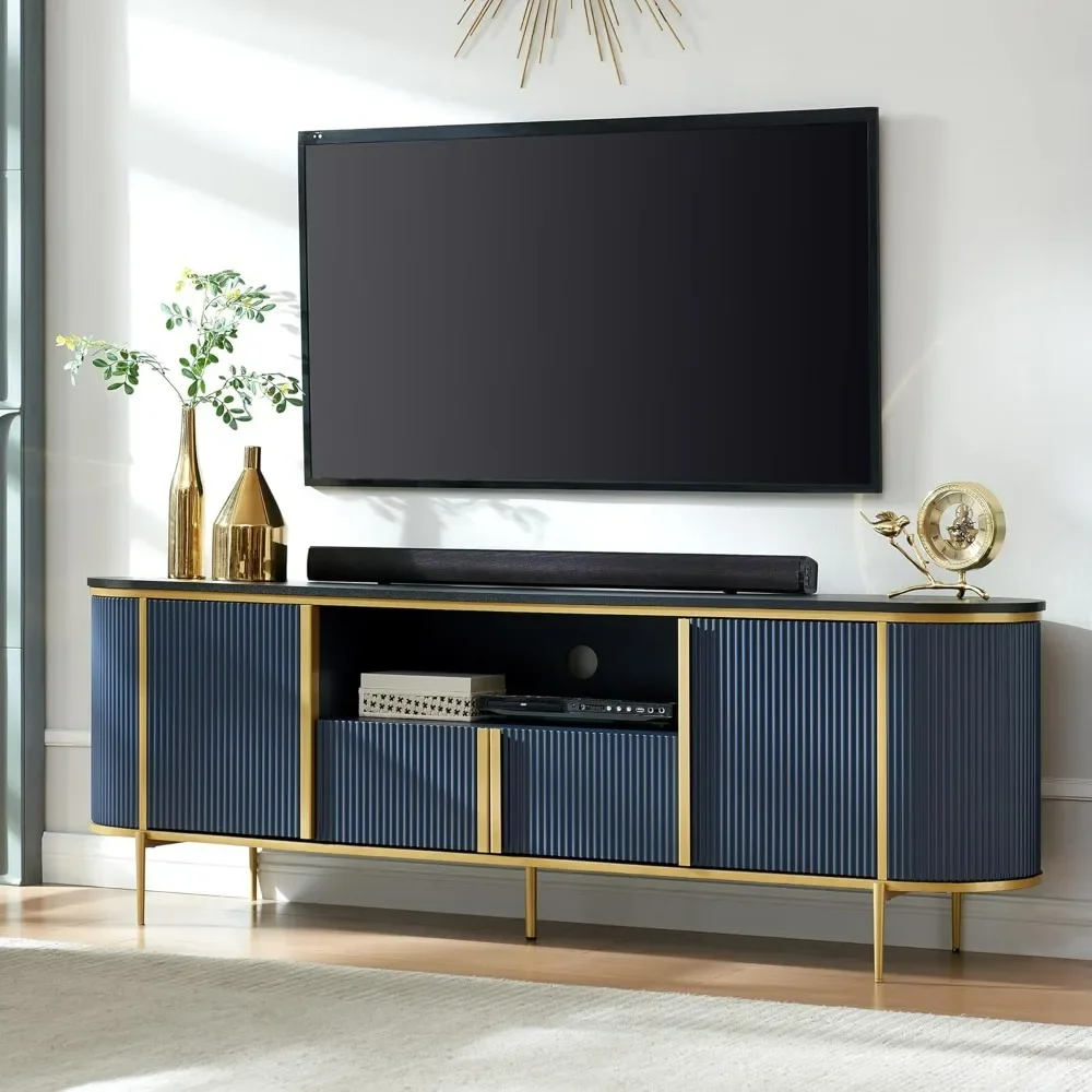 TV Stand, Modern Entertainment Center for TVs Up to 80 inches, TV Console with Faux Marble Top, Curved Profile Design