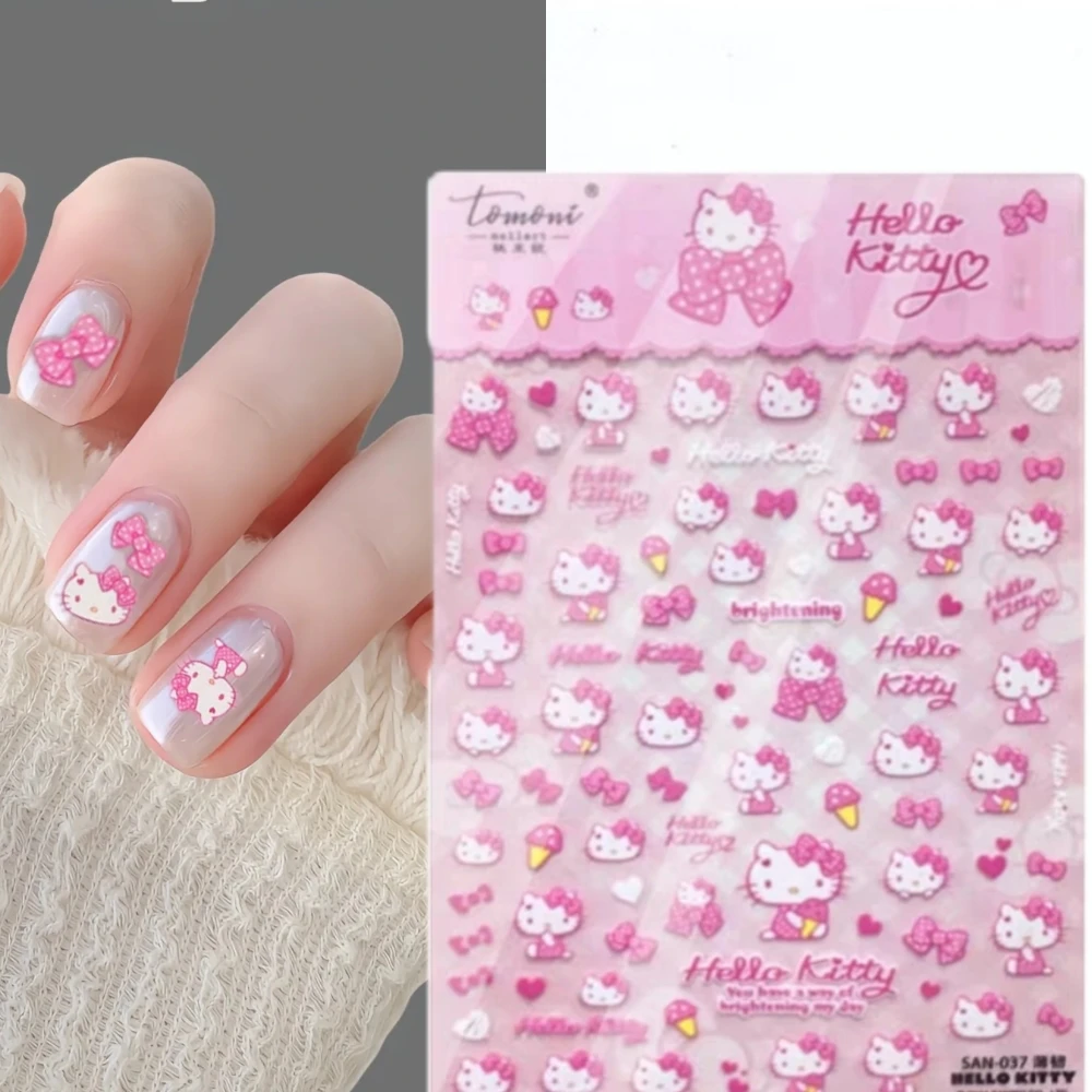 

1 sheet HelloKitty Kuromi Sanrio New 3D Cartoon Nail Art Stickers Nail Decals for Manicure fashion Design DIY Happy Accessories