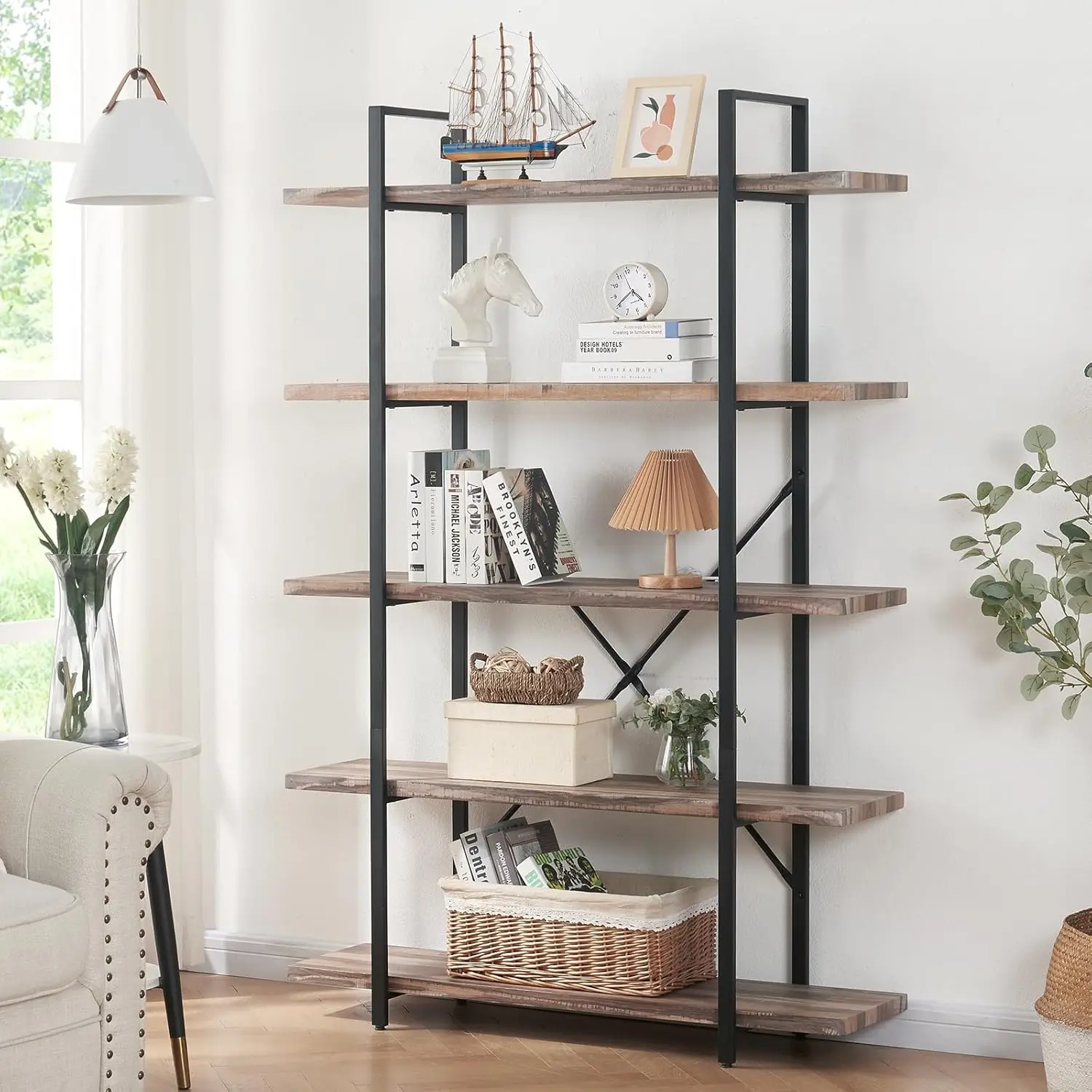 Bookshelf, 5-Tier Industrial Bookshelf, 70