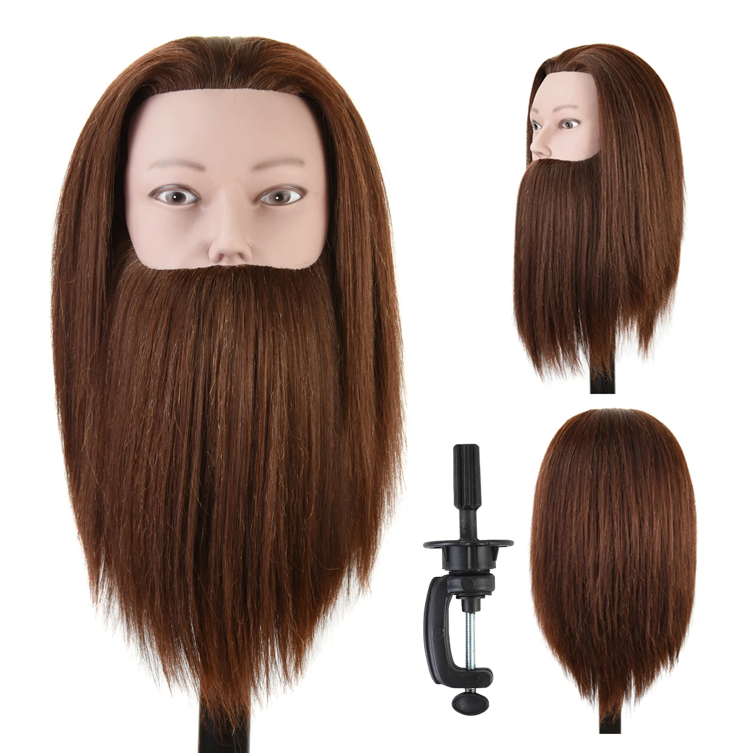 

Male Mannequin Head For Hairdresser Cutting Training 100% Synthetic Hair Doll Head with Wig Stand For Hair Styling
