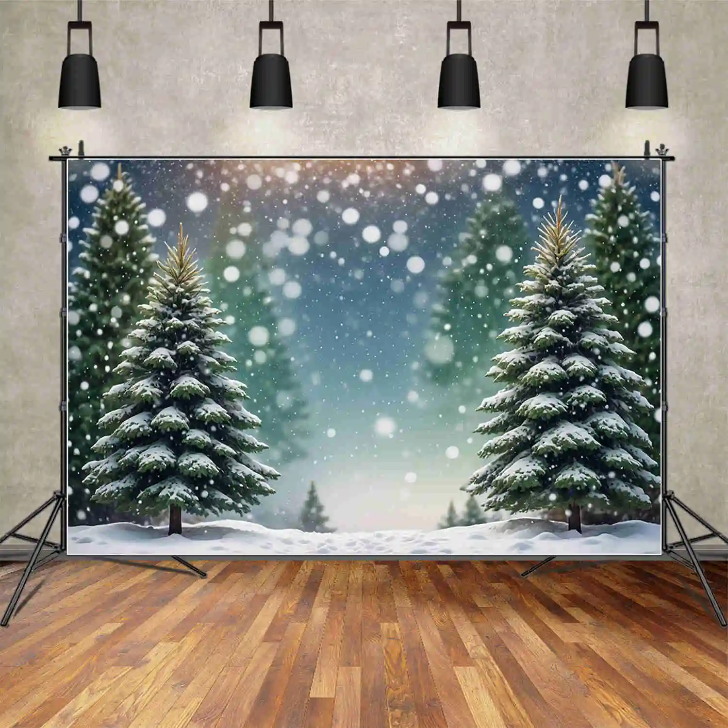 Bulan. QG latar belakang pohon hutan pinus Natal latar belakang musim dingin salju luar ruangan anak latar belakang perlengkapan foto dekorasi pesta kustom