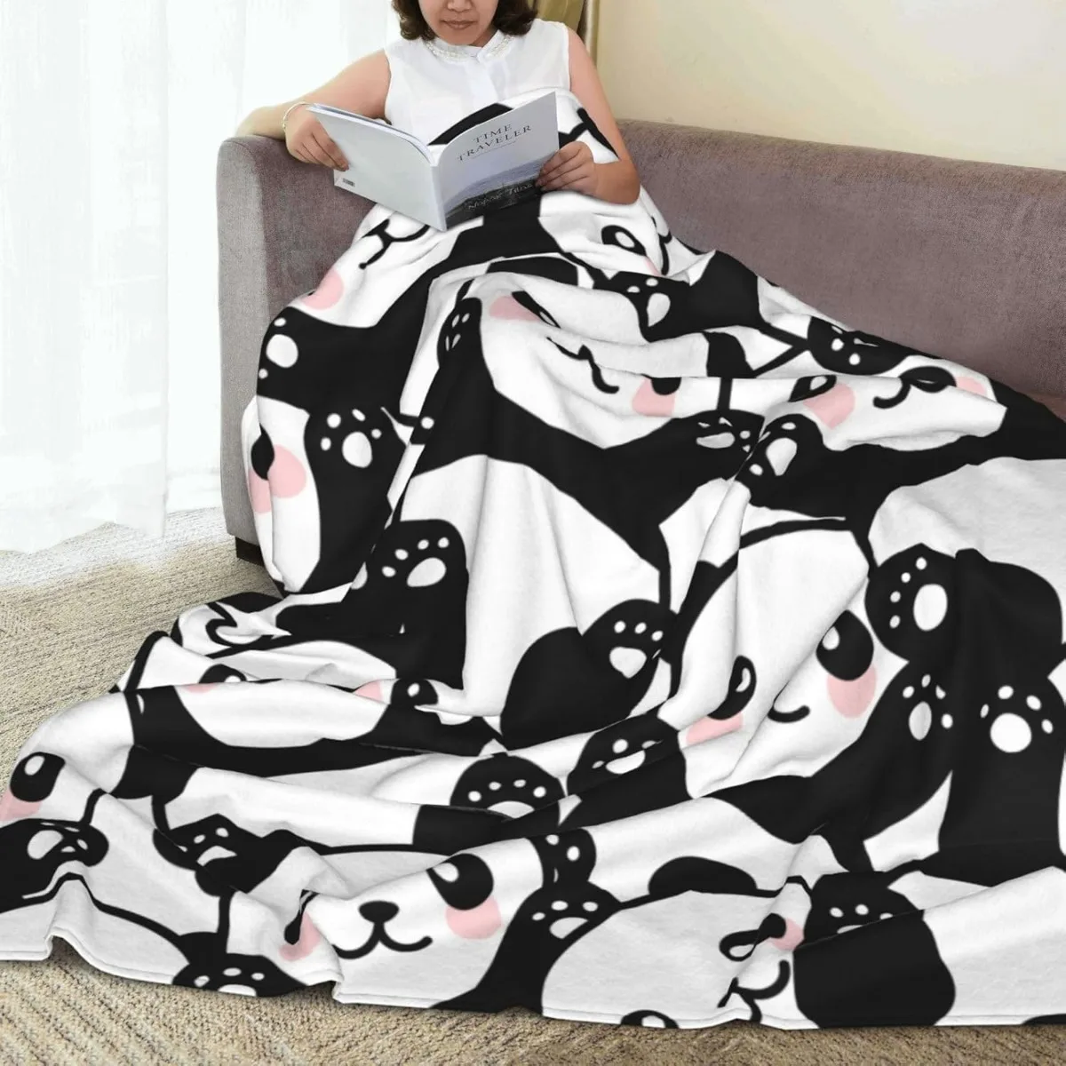 Cute Panda Cartoon Blanket Autumn Lightweight Soft Fuzzy Cozy Funny Animals Blanket for Couch Bed Fall Decor Travel