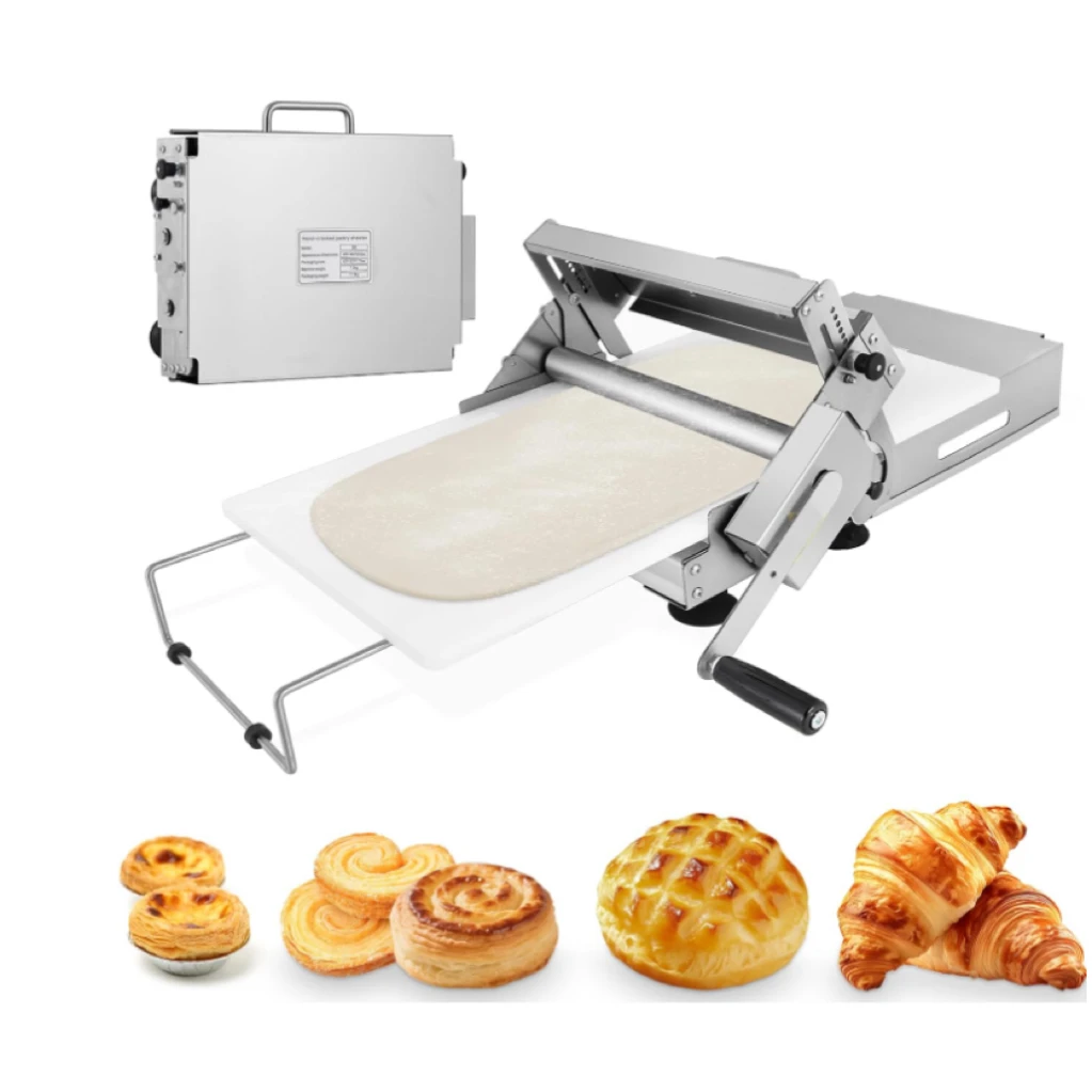

304Stainless Steel Folding Dough Sheeter with 23.62" x 11.81" Sheeter Board,Manual Dough Roller with 1-25mm Adjustable Thickness