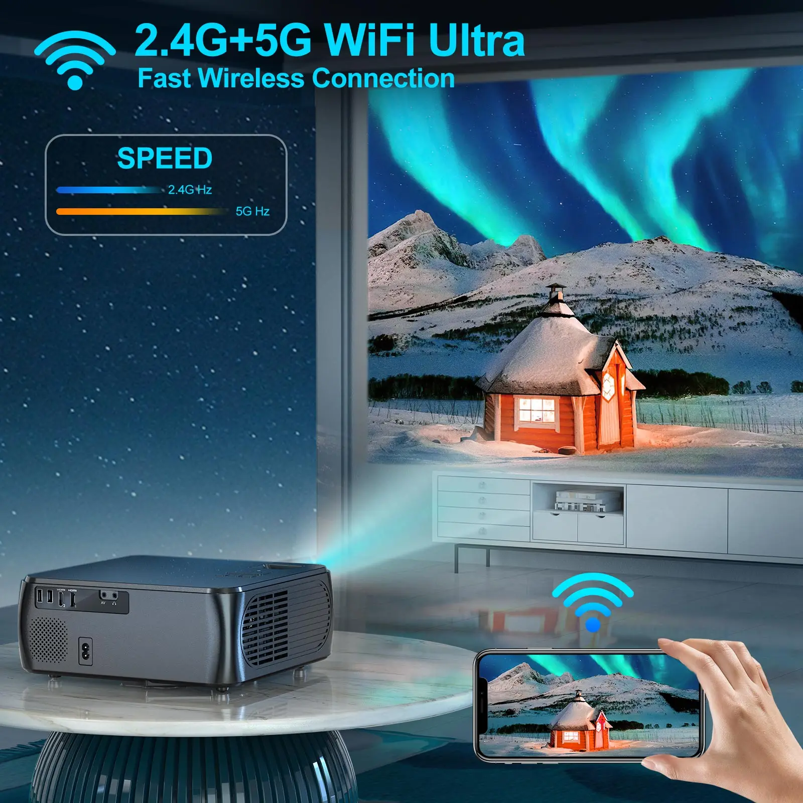 WIMIUS K8 500ANSI Full HD 1080P Projetor 4K 5G WiFi Bluetooth 15000 Contraste 4P/4D Keystone Projetor de vídeo Home Cinema