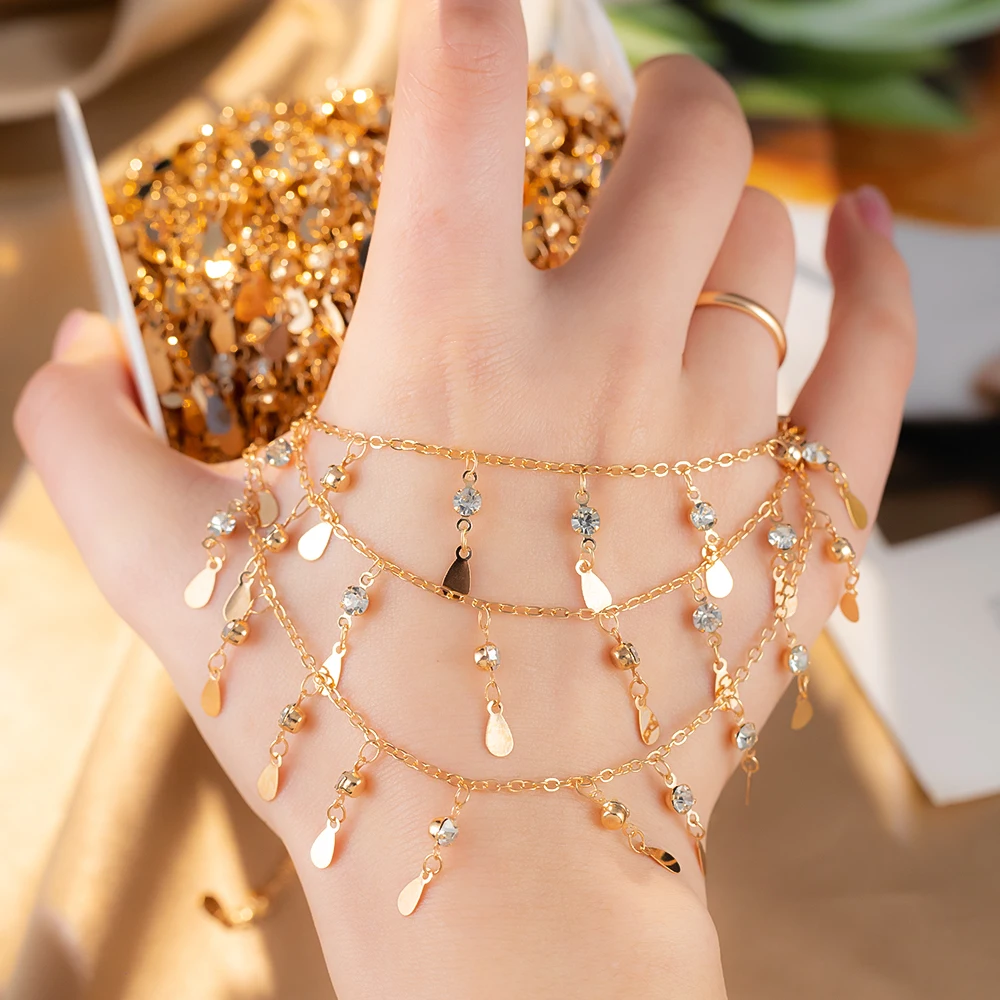 

0.5/1/2m Water Drop tassel Pendant Charm Copper Chain DIY Jewelry Making Material Necklace Bracelet Clothing Accessories