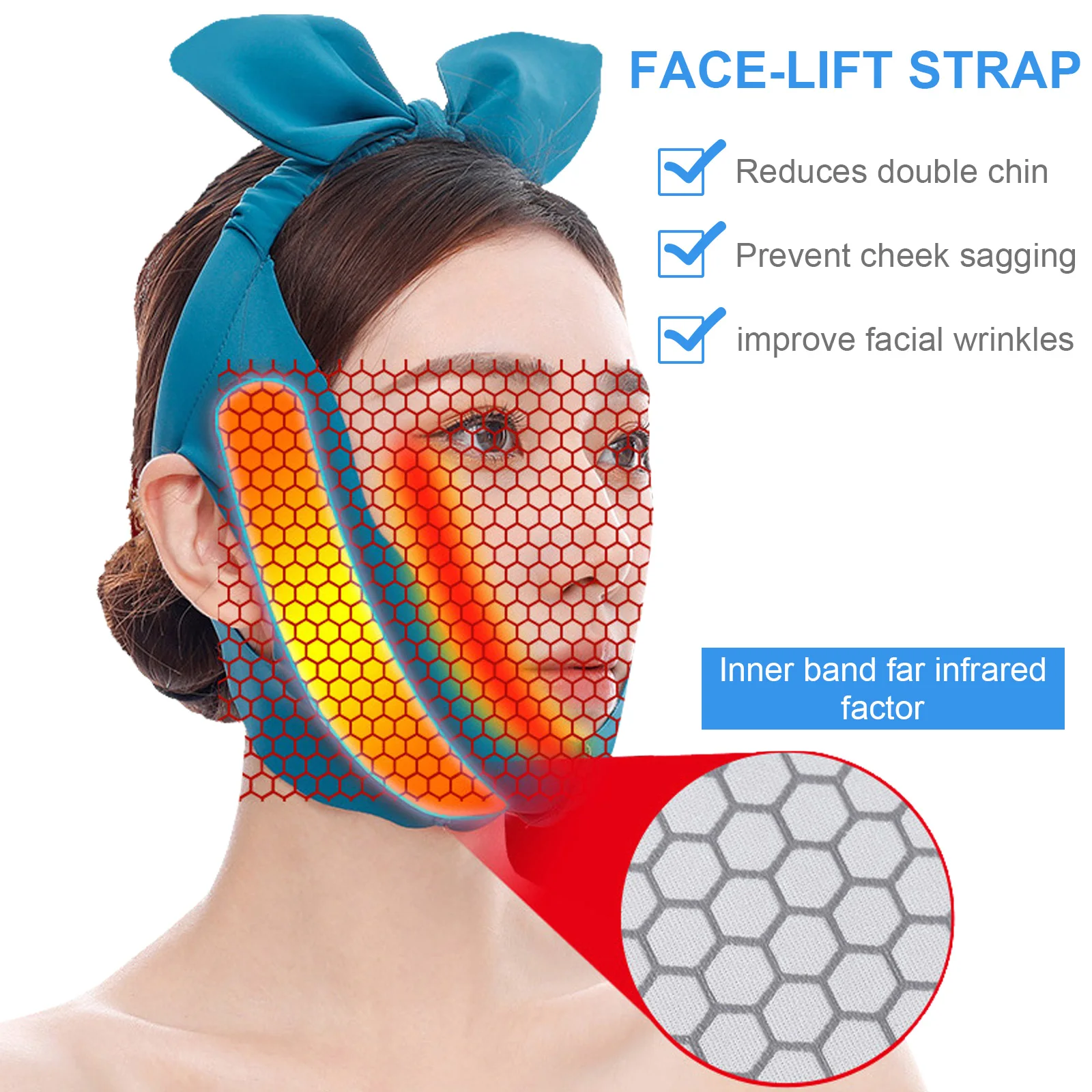 Ferninfrarot-V-förmiger Gesichtslifting-Gürtel, Doppelkinn-Reduzierer, Lifting-Maske, Gesichtsstraffungsband, Gesichtsbehandlung