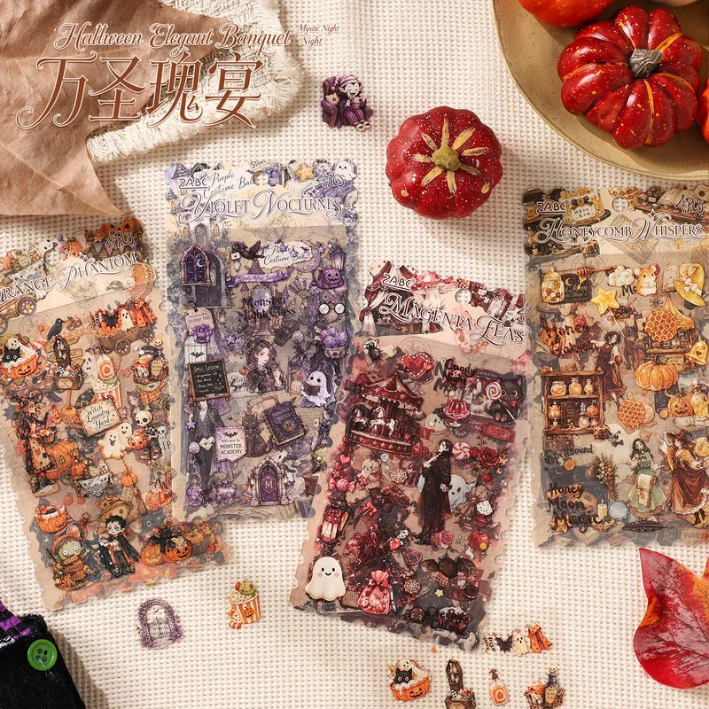 1pack/4pcs Flat Stickers, Halloween Themed Label Stickers, Pumpkin Ghost Bat Holiday Tags for Journal Gift Planner Sticker