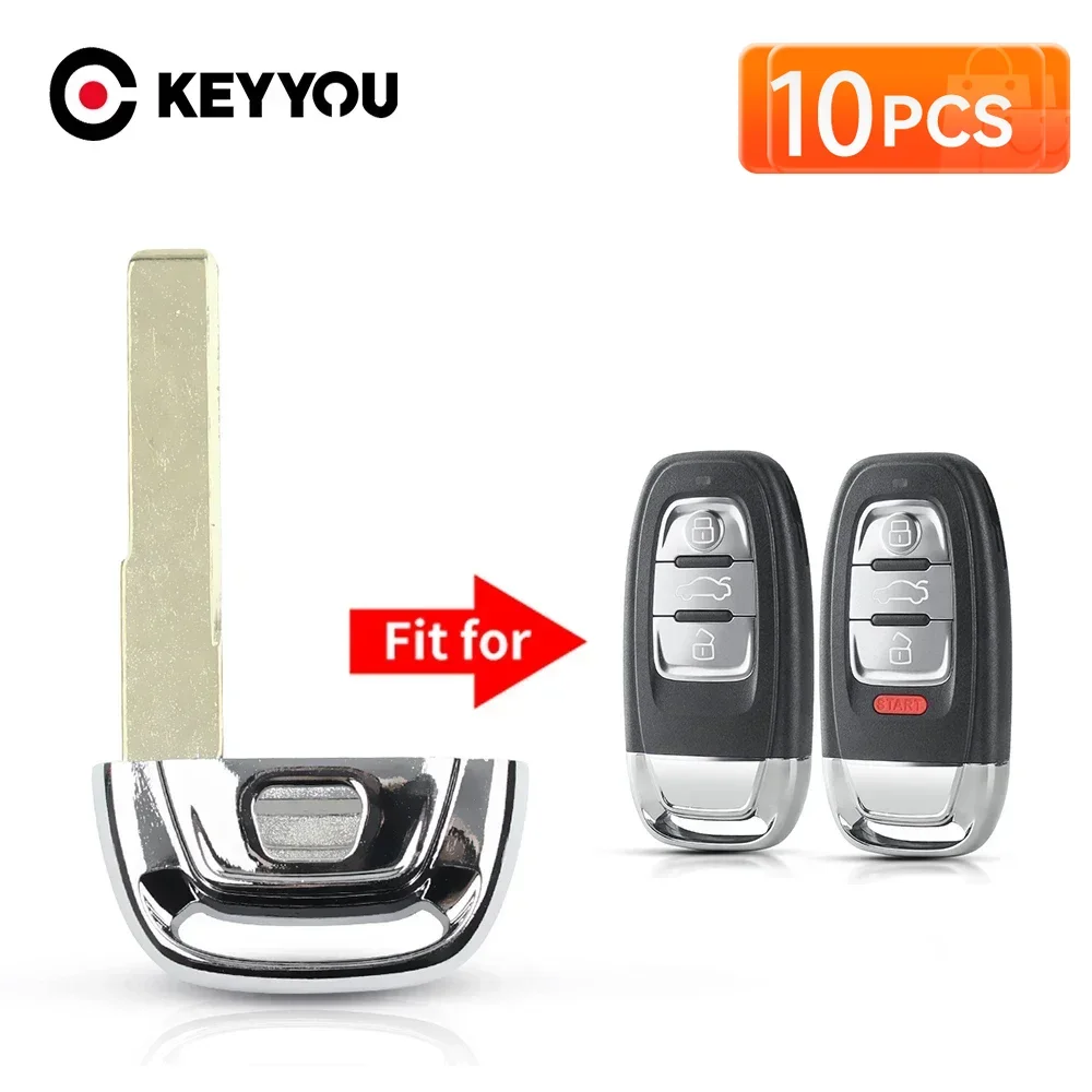 

KEYYOU 10 шт. для Audi A3 A4 A5 A6 A7 A8 Q5 Allroad: Заготовка корпуса смарт-ключа с аварийным ключом и необработанным лезвием HU66