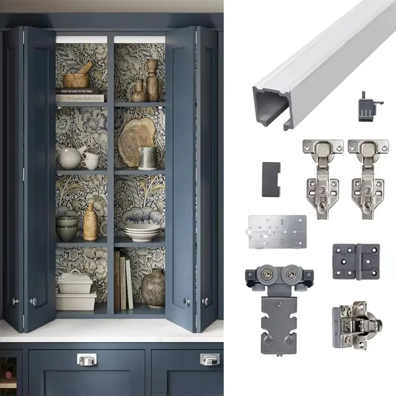 

High Quality Folding Double Attachment Slide System Hardware for Internal Bi-Folding Closets and Cabinet Door Fixation Kits