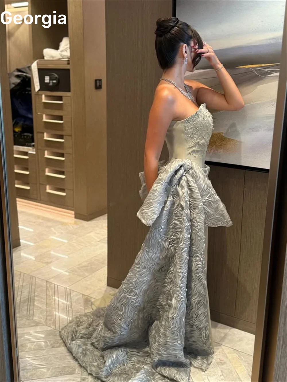 فساتين سهرة Customize A-Line Strapless Ruffle Elegant Party Dresses For Women Floor-Length Beaded Zipper Sleeveless Formal Occas