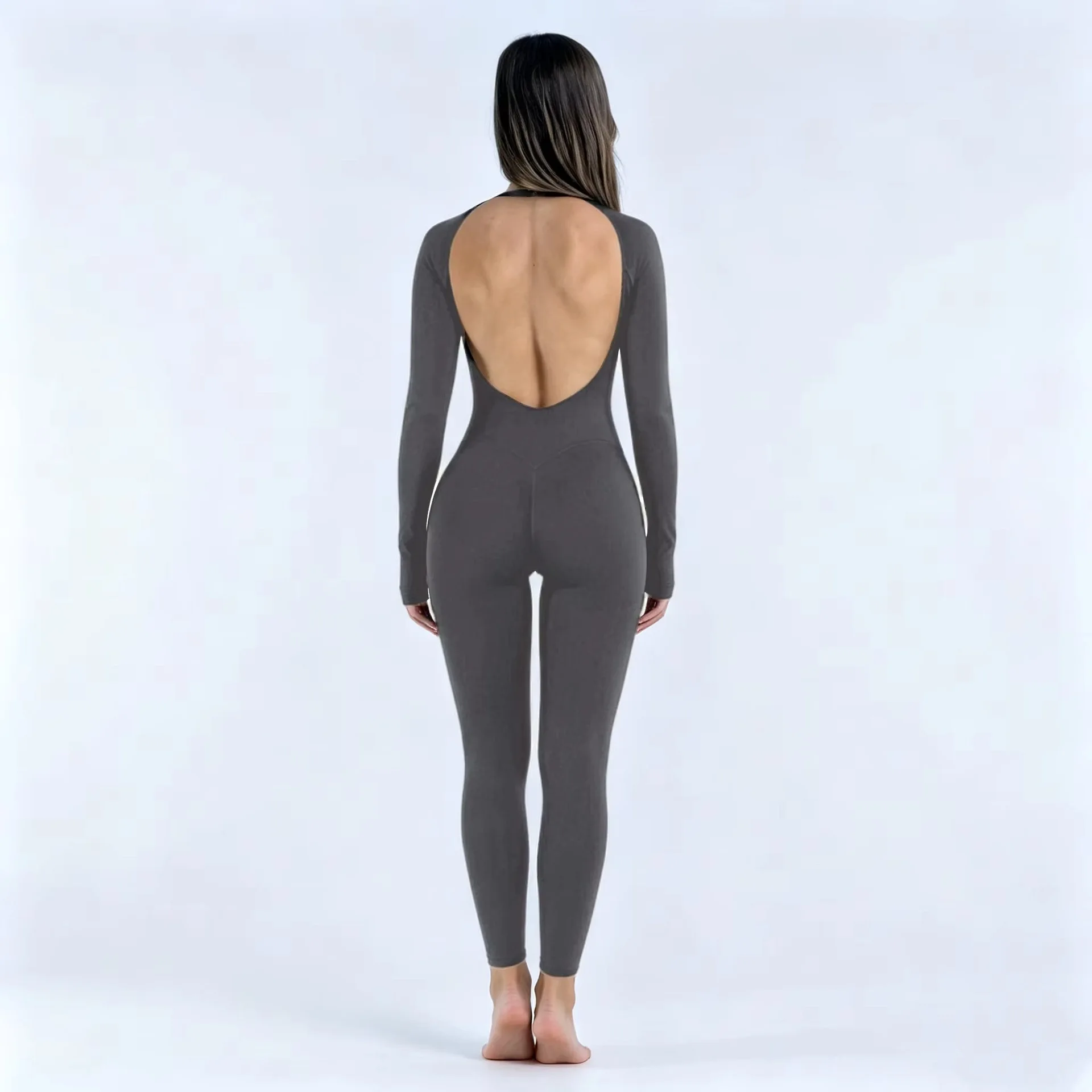 Impact Langarm-Hose Einteiler-Jumpsuit für Damen Rückenfrei Schlanke Passform Elastische Bauchkontrolle Yoga Fitness Sport Workout Bodysuit – Detail 5